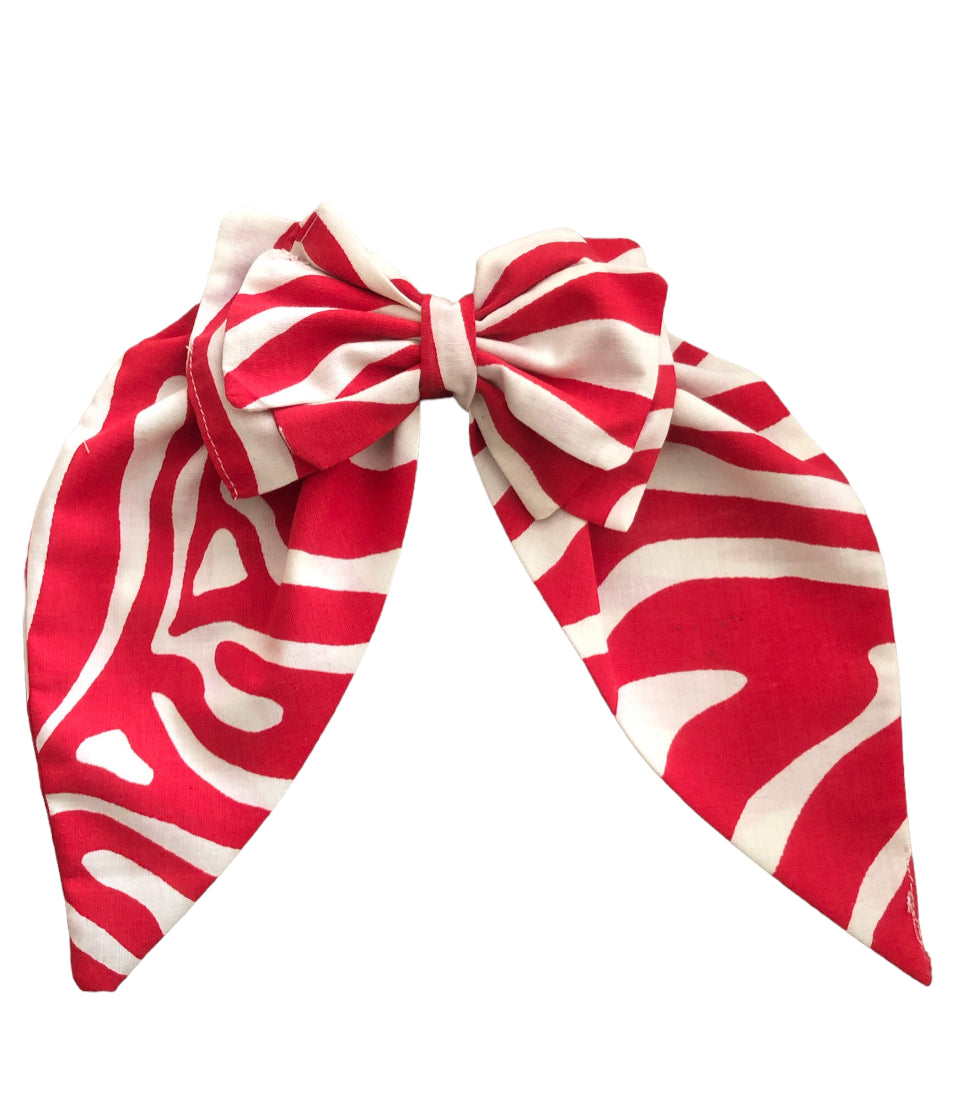 White & Red Striped Hair Bow